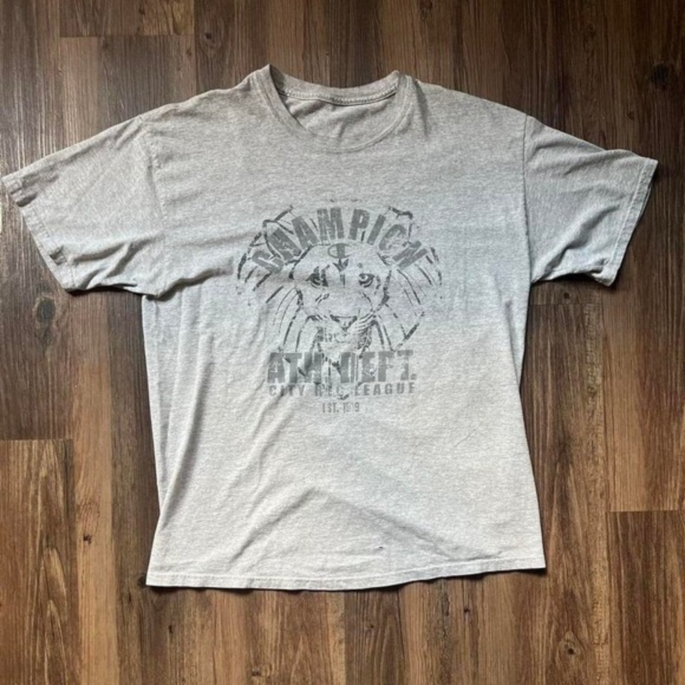 Champion Ath Dept City Rec League Lion Graphic T-Shirt Gray Mens Large‎ Y2K